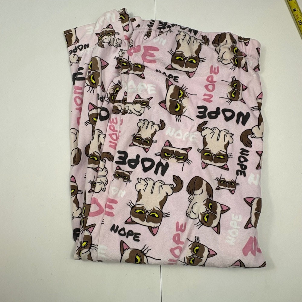 Grumpy Cat Womens 2X Pink Fleece Pajama Set Nope Meme Lounge Sleepwear - Picture 9 of 9